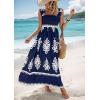 imagePRETTYGARDEN Womens Summer Boho Maxi Dress Casual Sleeveless Square Neck Floral A Line Smocked Beach Dresses with PocketsFloral Navy White