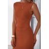 imagePRETTYGARDEN Womens Summer Formal Maxi Dresses Sleeveless One Shoulder Bodycon Ruched Slit Mesh Wedding Guest Cocktail DressCaramel