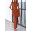 imagePRETTYGARDEN Womens Summer Formal Maxi Dresses Sleeveless One Shoulder Bodycon Ruched Slit Mesh Wedding Guest Cocktail DressCaramel