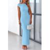 imagePRETTYGARDEN Womens Summer Formal Maxi Dresses Sleeveless One Shoulder Bodycon Ruched Slit Mesh Wedding Guest Cocktail DressLight Blue
