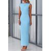 imagePRETTYGARDEN Womens Summer Formal Maxi Dresses Sleeveless One Shoulder Bodycon Ruched Slit Mesh Wedding Guest Cocktail DressLight Blue