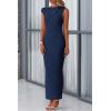 imagePRETTYGARDEN Womens Summer Formal Maxi Dresses Sleeveless One Shoulder Bodycon Ruched Slit Mesh Wedding Guest Cocktail DressNavy