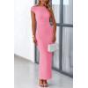 imagePRETTYGARDEN Womens Summer Formal Maxi Dresses Sleeveless One Shoulder Bodycon Ruched Slit Mesh Wedding Guest Cocktail DressPink