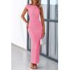 imagePRETTYGARDEN Womens Summer Formal Maxi Dresses Sleeveless One Shoulder Bodycon Ruched Slit Mesh Wedding Guest Cocktail DressPink