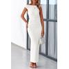 imagePRETTYGARDEN Womens Summer Formal Maxi Dresses Sleeveless One Shoulder Bodycon Ruched Slit Mesh Wedding Guest Cocktail DressWhite