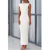 imagePRETTYGARDEN Womens Summer Formal Maxi Dresses Sleeveless One Shoulder Bodycon Ruched Slit Mesh Wedding Guest Cocktail DressWhite