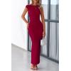 imagePRETTYGARDEN Womens Summer Formal Maxi Dresses Sleeveless One Shoulder Bodycon Ruched Slit Mesh Wedding Guest Cocktail DressWine Red