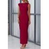 imagePRETTYGARDEN Womens Summer Formal Maxi Dresses Sleeveless One Shoulder Bodycon Ruched Slit Mesh Wedding Guest Cocktail DressWine Red