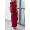 imagePRETTYGARDEN Womens Summer Formal Maxi Dresses Sleeveless One Shoulder Bodycon Ruched Slit Mesh Wedding Guest Cocktail DressWine Red