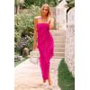 imagePRETTYGARDEN Womens Summer Long Formal Cocktail Dress 2025 Strapless Tube Asymmetrical Ruffle Maxi Bodycon Party DressesRose Red