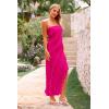 imagePRETTYGARDEN Womens Summer Long Formal Cocktail Dress 2025 Strapless Tube Asymmetrical Ruffle Maxi Bodycon Party DressesRose Red