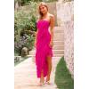 imagePRETTYGARDEN Womens Summer Long Formal Cocktail Dress 2025 Strapless Tube Asymmetrical Ruffle Maxi Bodycon Party DressesRose Red