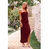 imagePRETTYGARDEN Womens Summer Long Formal Cocktail Dress 2025 Strapless Tube Asymmetrical Ruffle Maxi Bodycon Party DressesWine Red
