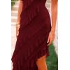 imagePRETTYGARDEN Womens Summer Long Formal Cocktail Dress 2025 Strapless Tube Asymmetrical Ruffle Maxi Bodycon Party DressesWine Red