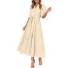 imagePRETTYGARDEN Womens Summer Midi Dress 2025 Casual Short Sleeve V Neck Buttons Belted Ruffle A Line Flowy Dress with PocketsAprioct