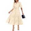 imagePRETTYGARDEN Womens Summer Midi Dress 2025 Casual Short Sleeve V Neck Buttons Belted Ruffle A Line Flowy Dress with PocketsAprioct