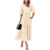 imagePRETTYGARDEN Womens Summer Midi Dress 2025 Casual Short Sleeve V Neck Buttons Belted Ruffle A Line Flowy Dress with PocketsAprioct