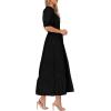 imagePRETTYGARDEN Womens Summer Midi Dress 2025 Casual Short Sleeve V Neck Buttons Belted Ruffle A Line Flowy Dress with PocketsBlack