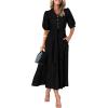 imagePRETTYGARDEN Womens Summer Midi Dress 2025 Casual Short Sleeve V Neck Buttons Belted Ruffle A Line Flowy Dress with PocketsBlack