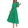 imagePRETTYGARDEN Womens Summer Midi Dress 2025 Casual Short Sleeve V Neck Buttons Belted Ruffle A Line Flowy Dress with PocketsGreen