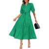 imagePRETTYGARDEN Womens Summer Midi Dress 2025 Casual Short Sleeve V Neck Buttons Belted Ruffle A Line Flowy Dress with PocketsGreen