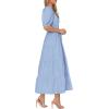 imagePRETTYGARDEN Womens Summer Midi Dress 2025 Casual Short Sleeve V Neck Buttons Belted Ruffle A Line Flowy Dress with PocketsLight Blue