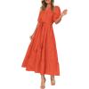 imagePRETTYGARDEN Womens Summer Midi Dress 2025 Casual Short Sleeve V Neck Buttons Belted Ruffle A Line Flowy Dress with PocketsOrange