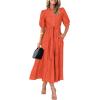 imagePRETTYGARDEN Womens Summer Midi Dress 2025 Casual Short Sleeve V Neck Buttons Belted Ruffle A Line Flowy Dress with PocketsOrange