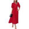 imagePRETTYGARDEN Womens Summer Midi Dress 2025 Casual Short Sleeve V Neck Buttons Belted Ruffle A Line Flowy Dress with PocketsRed