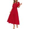 imagePRETTYGARDEN Womens Summer Midi Dress 2025 Casual Short Sleeve V Neck Buttons Belted Ruffle A Line Flowy Dress with PocketsRed