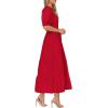 imagePRETTYGARDEN Womens Summer Midi Dress 2025 Casual Short Sleeve V Neck Buttons Belted Ruffle A Line Flowy Dress with PocketsRed