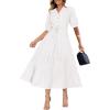 imagePRETTYGARDEN Womens Summer Midi Dress 2025 Casual Short Sleeve V Neck Buttons Belted Ruffle A Line Flowy Dress with PocketsWhite