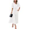 imagePRETTYGARDEN Womens Summer Midi Dress 2025 Casual Short Sleeve V Neck Buttons Belted Ruffle A Line Flowy Dress with PocketsWhite