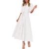 imagePRETTYGARDEN Womens Summer Midi Dress 2025 Casual Short Sleeve V Neck Buttons Belted Ruffle A Line Flowy Dress with PocketsWhite