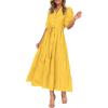 imagePRETTYGARDEN Womens Summer Midi Dress 2025 Casual Short Sleeve V Neck Buttons Belted Ruffle A Line Flowy Dress with PocketsYellow