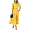 imagePRETTYGARDEN Womens Summer Midi Dress 2025 Casual Short Sleeve V Neck Buttons Belted Ruffle A Line Flowy Dress with PocketsYellow