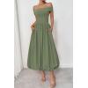 imagePRETTYGARDEN Womens Summer Off Shoulder Sleeveless Midi Dress Cocktail A Line Flowy Wedding Guest Dresses with PocketsArmy Green
