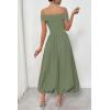 imagePRETTYGARDEN Womens Summer Off Shoulder Sleeveless Midi Dress Cocktail A Line Flowy Wedding Guest Dresses with PocketsArmy Green