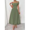 imagePRETTYGARDEN Womens Summer Off Shoulder Sleeveless Midi Dress Cocktail A Line Flowy Wedding Guest Dresses with PocketsArmy Green