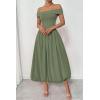 imagePRETTYGARDEN Womens Summer Off Shoulder Sleeveless Midi Dress Cocktail A Line Flowy Wedding Guest Dresses with PocketsArmy Green