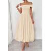 imagePRETTYGARDEN Womens Summer Off Shoulder Sleeveless Midi Dress Cocktail A Line Flowy Wedding Guest Dresses with PocketsBeige