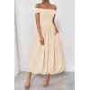 imagePRETTYGARDEN Womens Summer Off Shoulder Sleeveless Midi Dress Cocktail A Line Flowy Wedding Guest Dresses with PocketsBeige