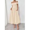 imagePRETTYGARDEN Womens Summer Off Shoulder Sleeveless Midi Dress Cocktail A Line Flowy Wedding Guest Dresses with PocketsBeige