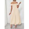 imagePRETTYGARDEN Womens Summer Off Shoulder Sleeveless Midi Dress Cocktail A Line Flowy Wedding Guest Dresses with PocketsBeige