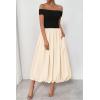 imagePRETTYGARDEN Womens Summer Off Shoulder Sleeveless Midi Dress Cocktail A Line Flowy Wedding Guest Dresses with PocketsBlack Apricot