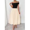 imagePRETTYGARDEN Womens Summer Off Shoulder Sleeveless Midi Dress Cocktail A Line Flowy Wedding Guest Dresses with PocketsBlack Apricot