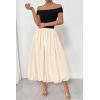 imagePRETTYGARDEN Womens Summer Off Shoulder Sleeveless Midi Dress Cocktail A Line Flowy Wedding Guest Dresses with PocketsBlack Apricot
