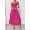 imagePRETTYGARDEN Womens Summer Off Shoulder Sleeveless Midi Dress Cocktail A Line Flowy Wedding Guest Dresses with PocketsRose Red