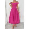 imagePRETTYGARDEN Womens Summer Off Shoulder Sleeveless Midi Dress Cocktail A Line Flowy Wedding Guest Dresses with PocketsRose Red