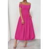 imagePRETTYGARDEN Womens Summer Off Shoulder Sleeveless Midi Dress Cocktail A Line Flowy Wedding Guest Dresses with PocketsRose Red